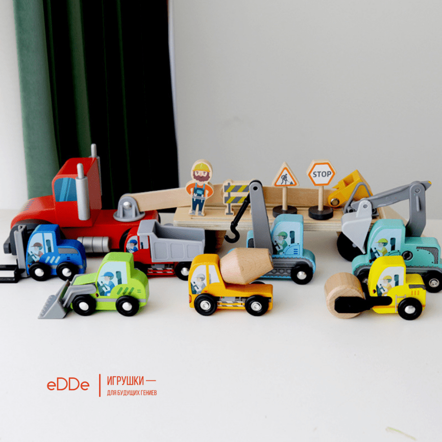 Деревянный сюжетно-ролевой набор 14 предметов «Автовоз со строительной техникой» фото 12