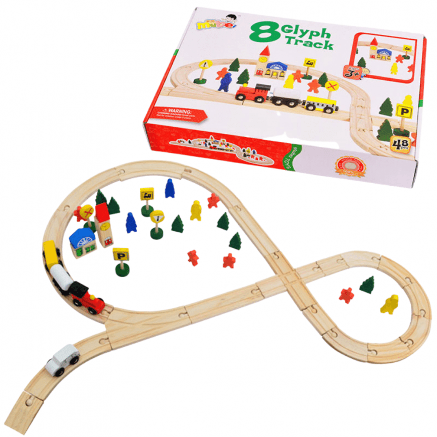 Игровой набор-конструктор деревянная железная дорога с вокзалом | 48 деталей  фото 3