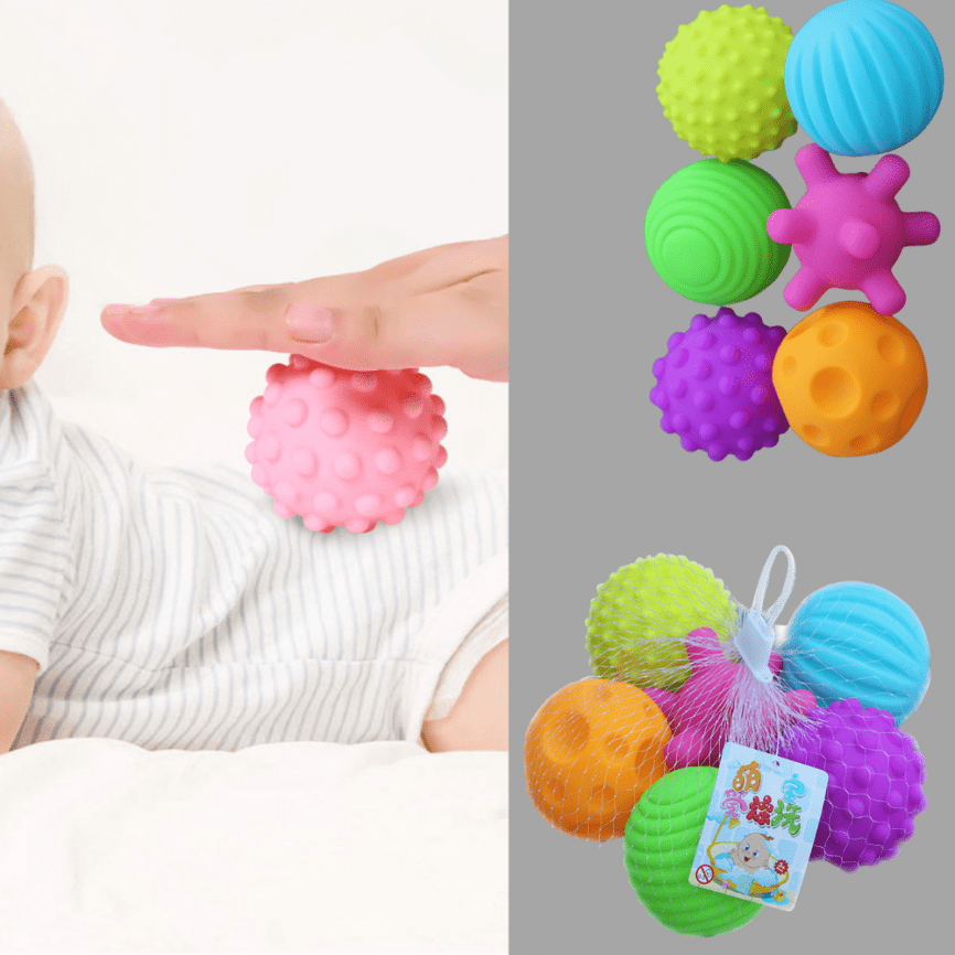 Сенсорные тактильные мячики для малышей | Развивающий набор 6 шт. в сетке фото 2