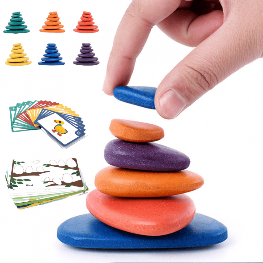 Развивающий игровой набор для малышей «Логические Камешки Монтессори» с 2мя комплектами карточек и заданиями  фото 4