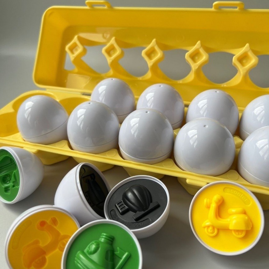 Обучающая игрушка сортер «Лоток с яйцами Транспорт» набор 12 яиц | По методике Монтессори фото 2