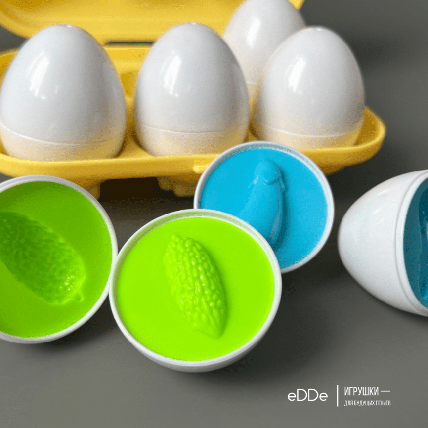 Детская обучающая игрушка по методике Монтессори «Лоток сортер с Яйцами Фрукты», набор 6 яиц | Развивашки малышам фото 4