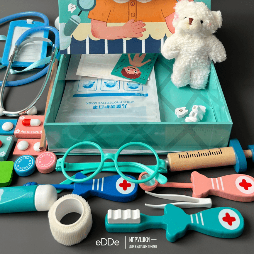 Развивающий сюжетно-ролевой набор зубного врача «Стенд Юного стоматолога» | Деревянные игрушки Монтессори  фото 9