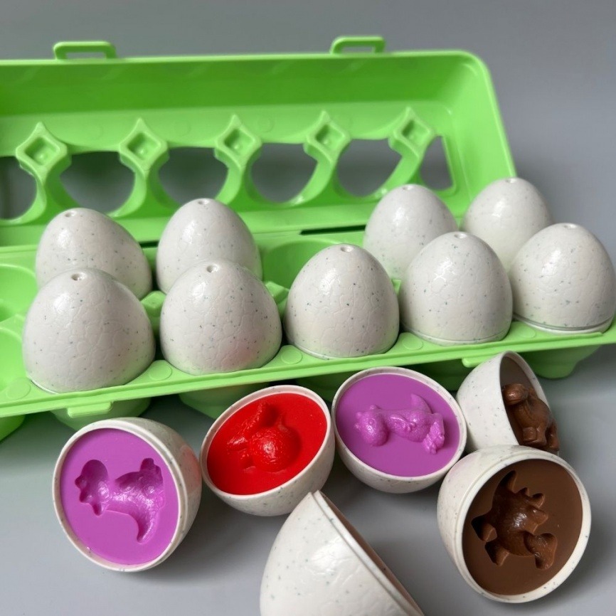 Обучающая игрушка сортер «Лоток с яйцами Динозаврики» набор 12 яиц | По методике Монтессори фото 2