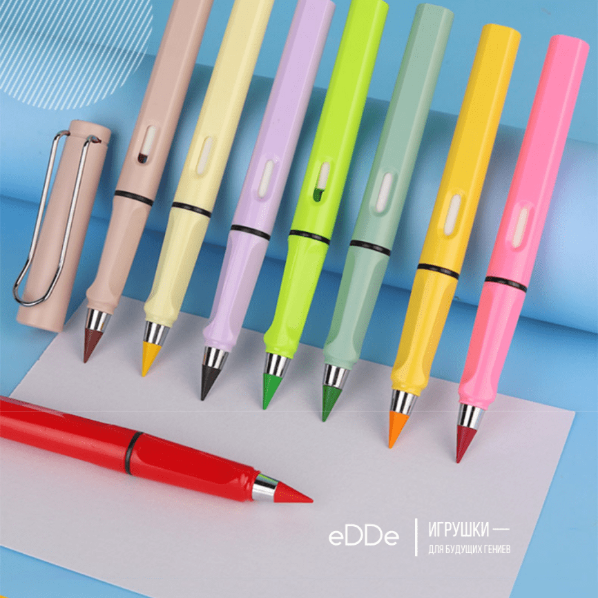Вечный карандаш разноцветный с ластиком / 12 ластиков / фото 3