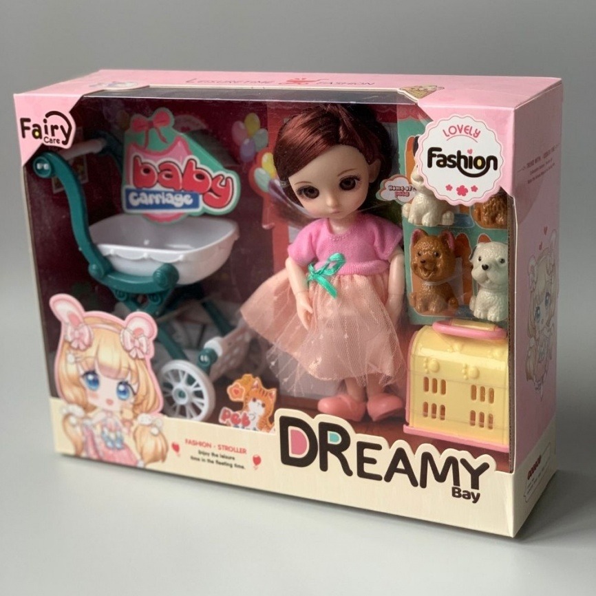 Набор для девочек: Кукла шарнирная: с собачками и коляской, продавец мороженого, с мотороллером  фото 2