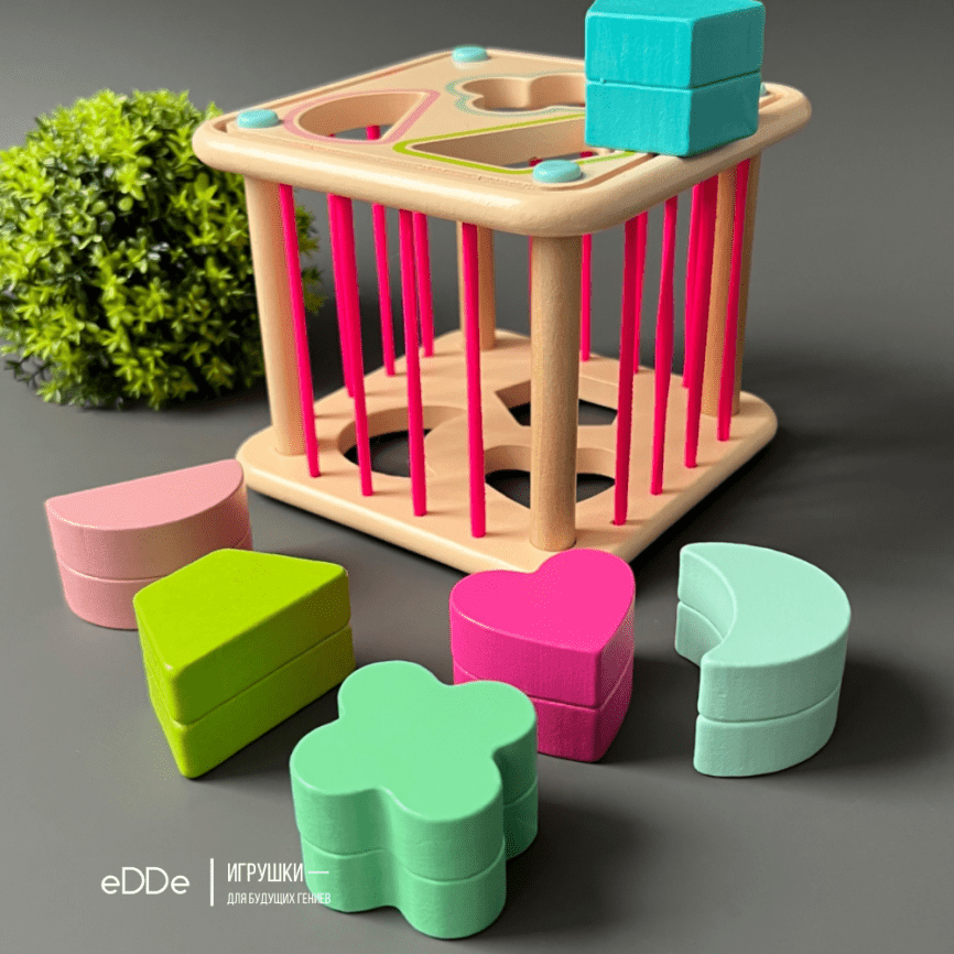 Развивающая деревянная игрушка для малышей «Сенсорный Куб 3 в 1»  фото 3