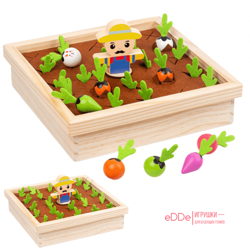 Деревянная развивающая 3D игра мемори «Фермер на грядке» | Игрушки Монтессори для малышей фото 4