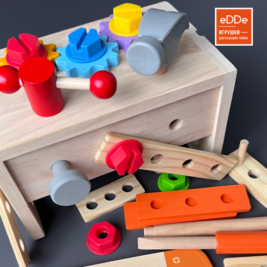 Развивающий деревянный мини-конструктор для малышей «Плотник и инструменты»  фото 3