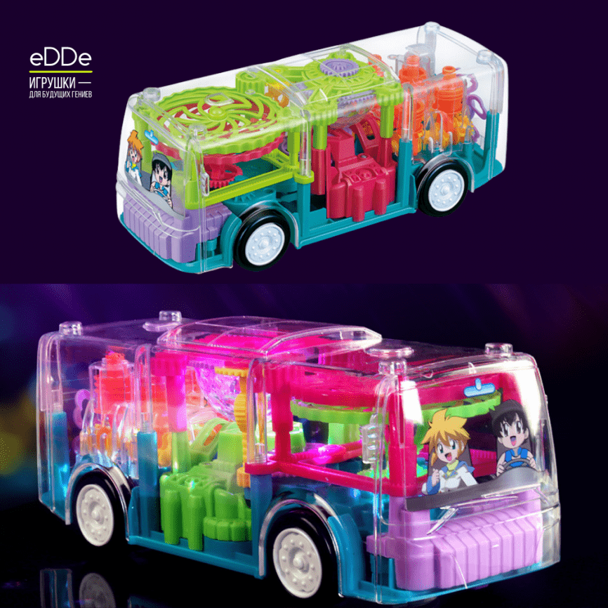 Автобус — прозрачная самодвижущаяся машинка со световыми и музыкальными эффектами фото 2