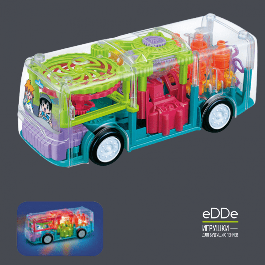 Автобус — прозрачная самодвижущаяся машинка со световыми и музыкальными эффектами фото 1