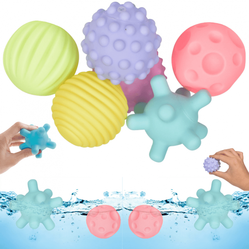 Сенсорные тактильные мячики для малышей «Пастель» | Развивающий набор 6 шт. в сетке фото 1