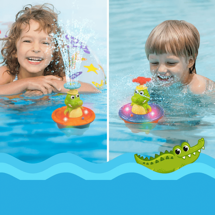 Интерактивная игрушка для купания «Крокодил фонтанчик» | 4 сменных фонтанчика, свет, музыка  фото 4