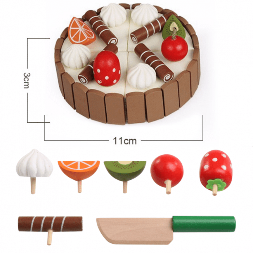 Сюжетно ролевой набор маленького кондитера «Праздничный фруктовый торт» | Дизайнерский торт из дерева, для детской игрушечной кухни фото 6