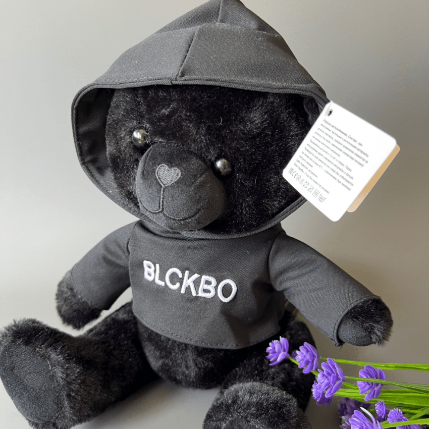 Мягкая игрушка стильный медвежонок «БлэкБо» в черном худи с капюшоном | BlckBo Тренд 2022 фото 2