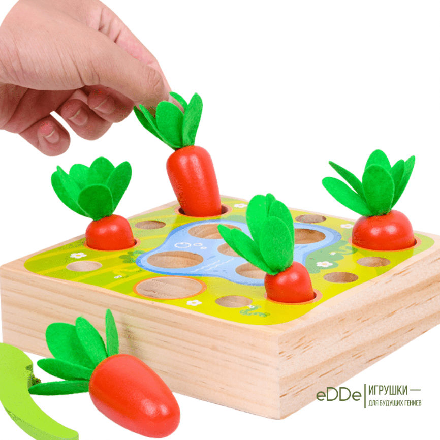 Развивающая деревянная магнитная игрушка рыбалка-сортер для малышей «Морковки Рыбки Червячки»  фото 5