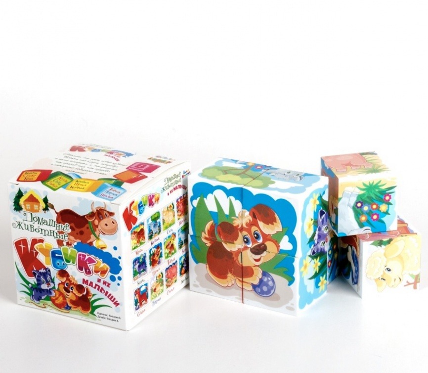 Кубики для малышей "Чей малыш. Домашние животные" пластмассовые 8 шт фото 2