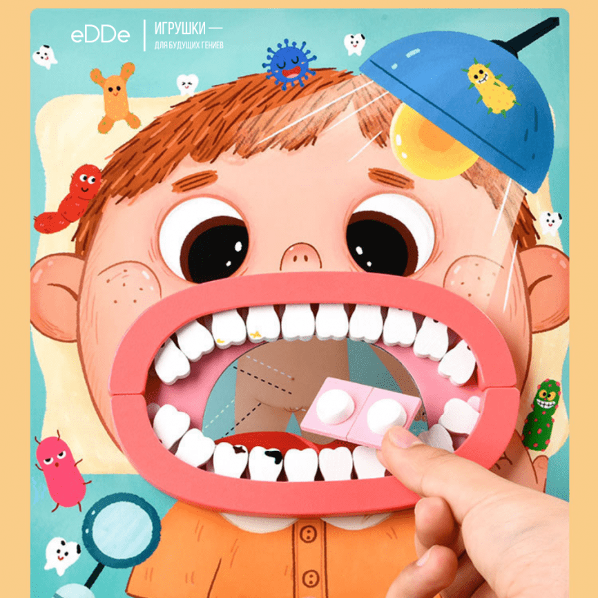 Развивающий сюжетно-ролевой набор зубного врача «Стенд Юного стоматолога» | Деревянные игрушки Монтессори  фото 7