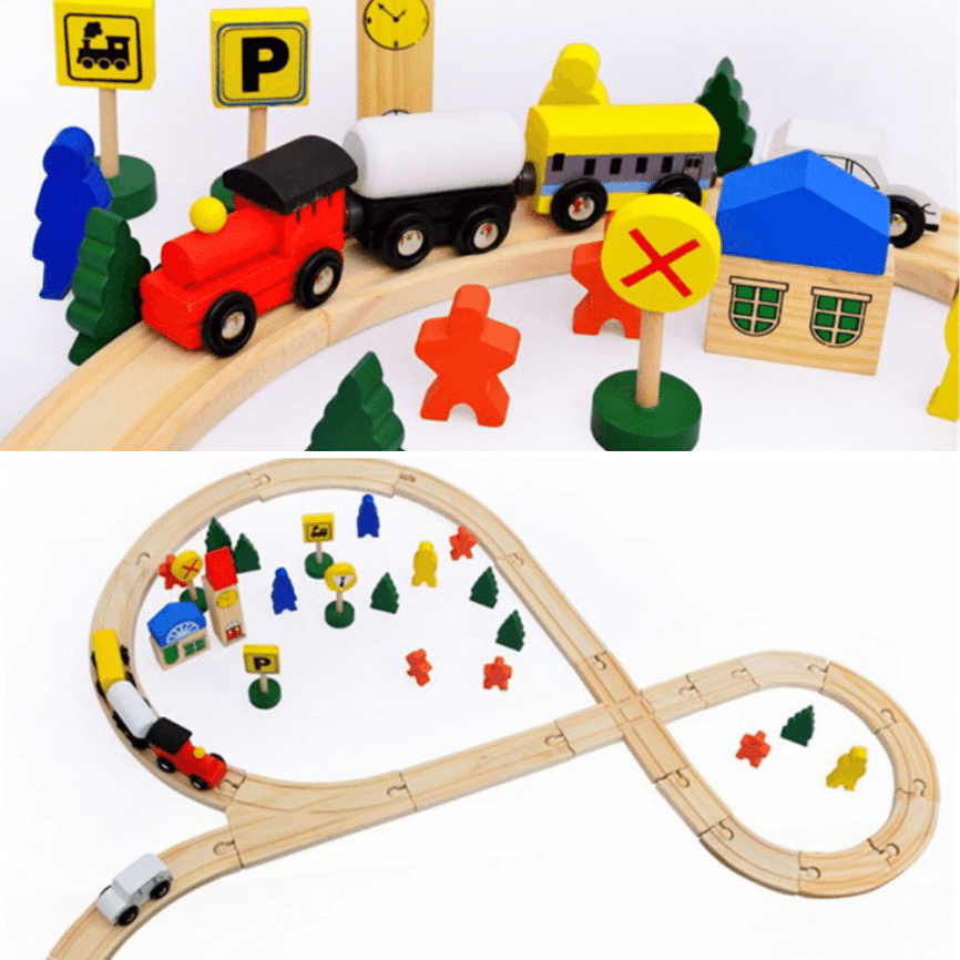 Игровой набор-конструктор деревянная железная дорога с вокзалом | 48 деталей  фото 1