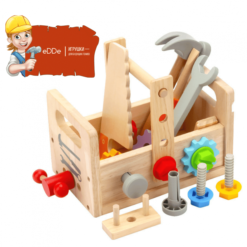 Развивающий деревянный мини-конструктор для малышей «Плотник и инструменты»  фото 5