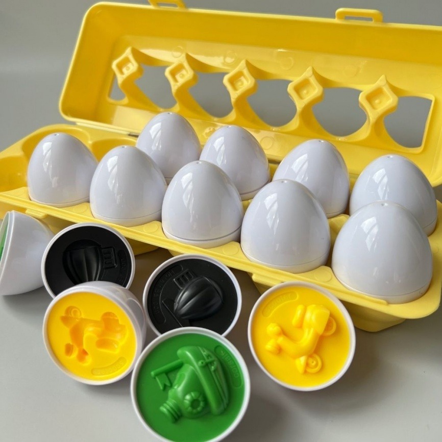Обучающая игрушка сортер «Лоток с яйцами Транспорт» набор 12 яиц | По методике Монтессори фото 1