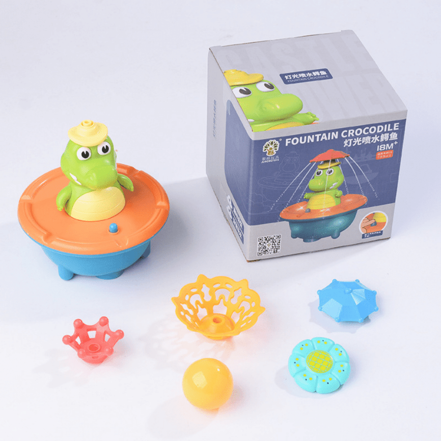Интерактивная игрушка для купания «Крокодил фонтанчик» | 4 сменных фонтанчика, свет, музыка  фото 5
