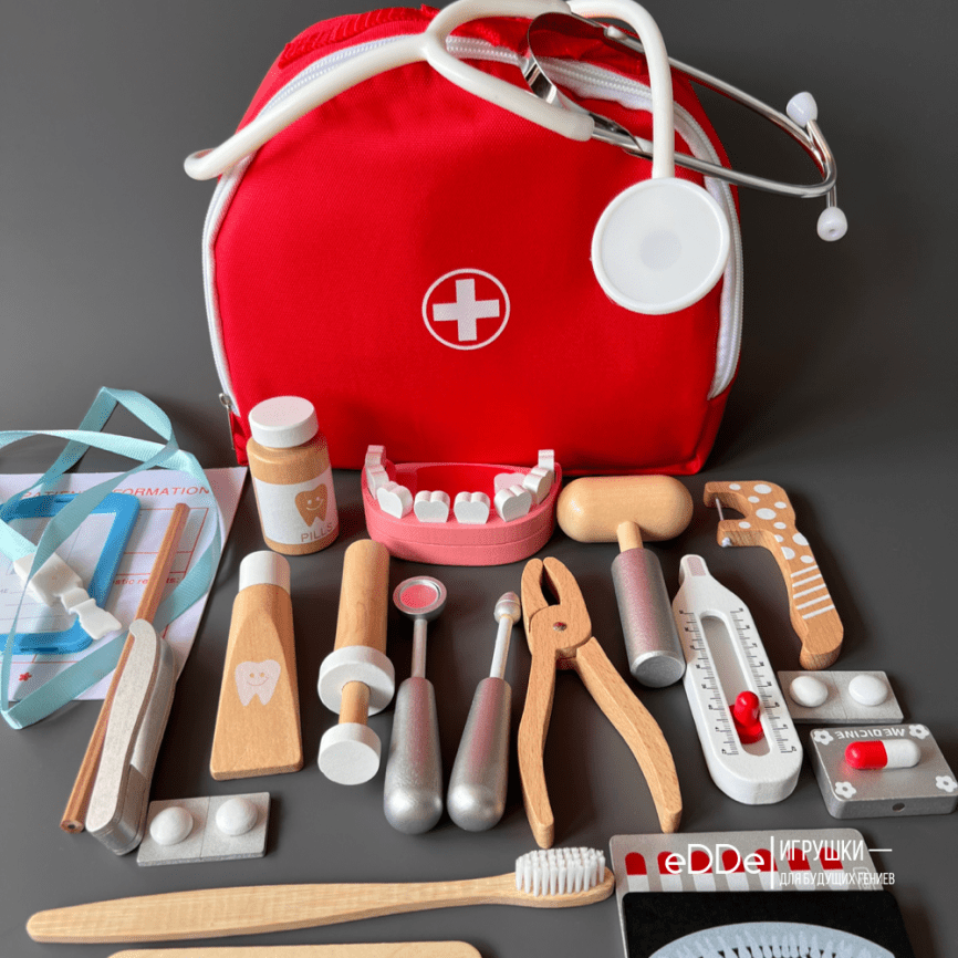 Развивающий деревянный детский набор "Стоматолог Дантист" 20 предметов фото 1