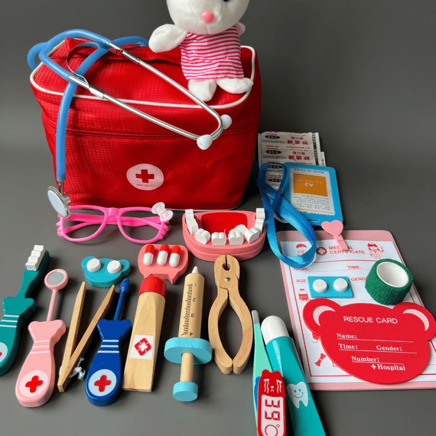 Сюжетно — ролевой набор доктора в сумке с мягкой игрушкой «Врач скорой помощи» | Деревянный набор  фото 6