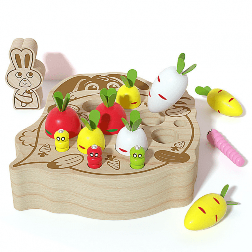 Деревянный набор для раннего развития «Кролик морковки и червячки» | Рыбалка и Сортировщик  фото 1
